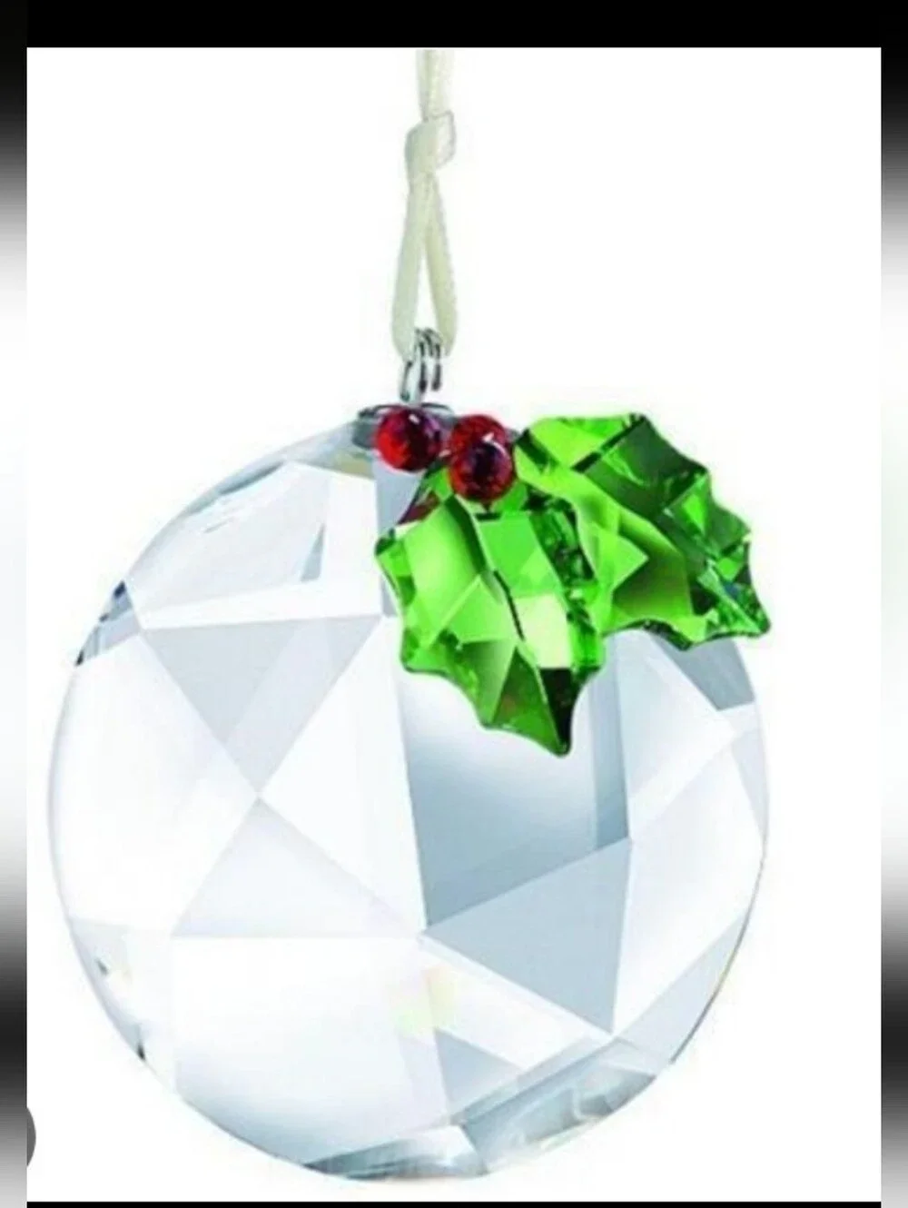 Swarovski Holly Crystal Holiday Ornament with Green Holly and Red Berries